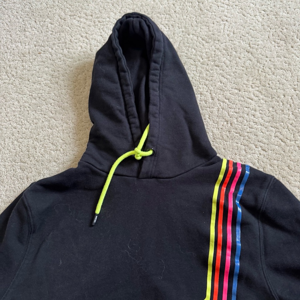 Wesc Mike Retro Stripes Hoodie Black Pullover Mens S Womens M Neon Rainbow - Picture 4 of 13
